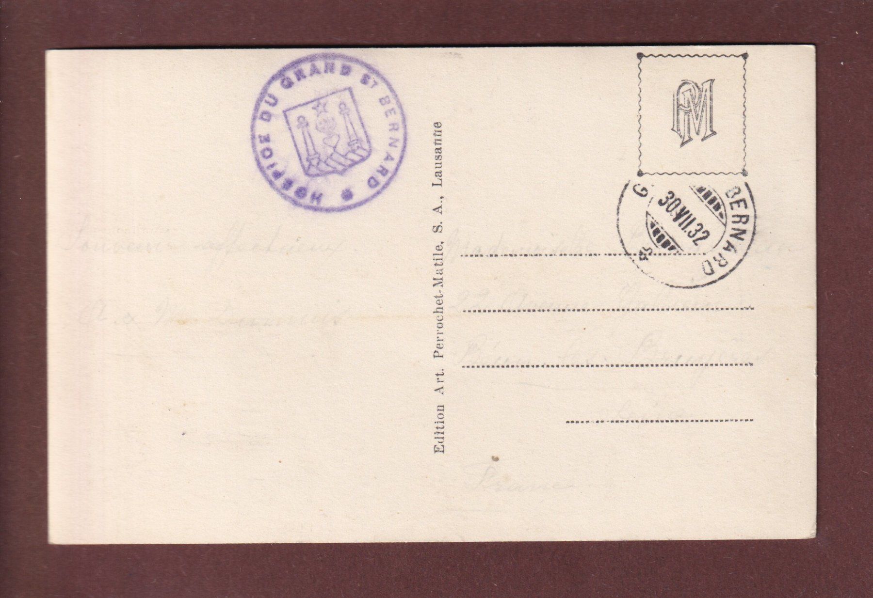 Cartoline postali: GRAND-SAINT-BERNARD - Statue - 1932 – Usato da Pully venduto da nicecards 1