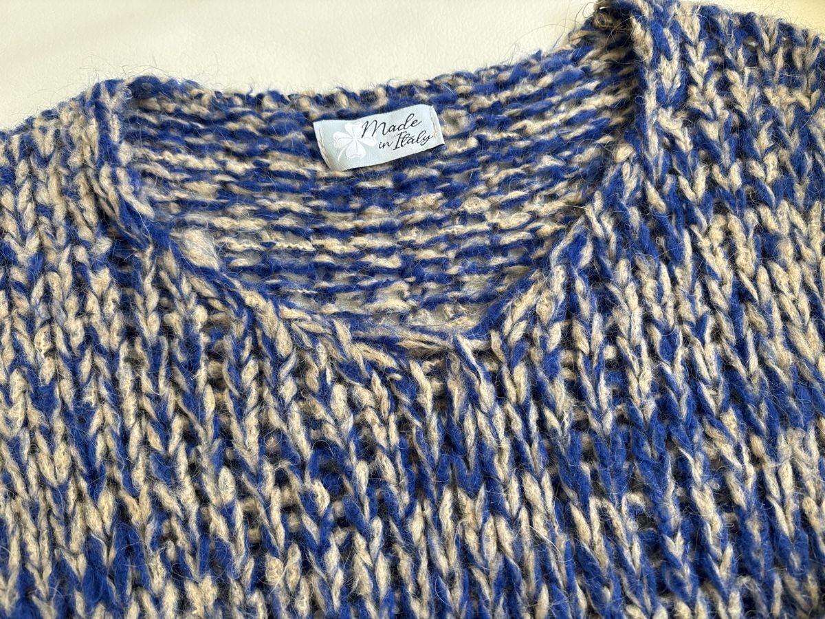 Maglioni & Felpe: Made in Italy Strickpullover mit Fransen, Blau/Beige – Usato da langenthal venduto da rundholz7 6