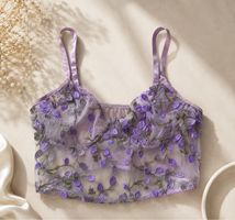 Shein Lila Blumen Floral Mesh Crop Top Oberteil Bustier XS