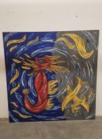 Abstraktes Drachenbild, Öl auf Leinwand, Unikat