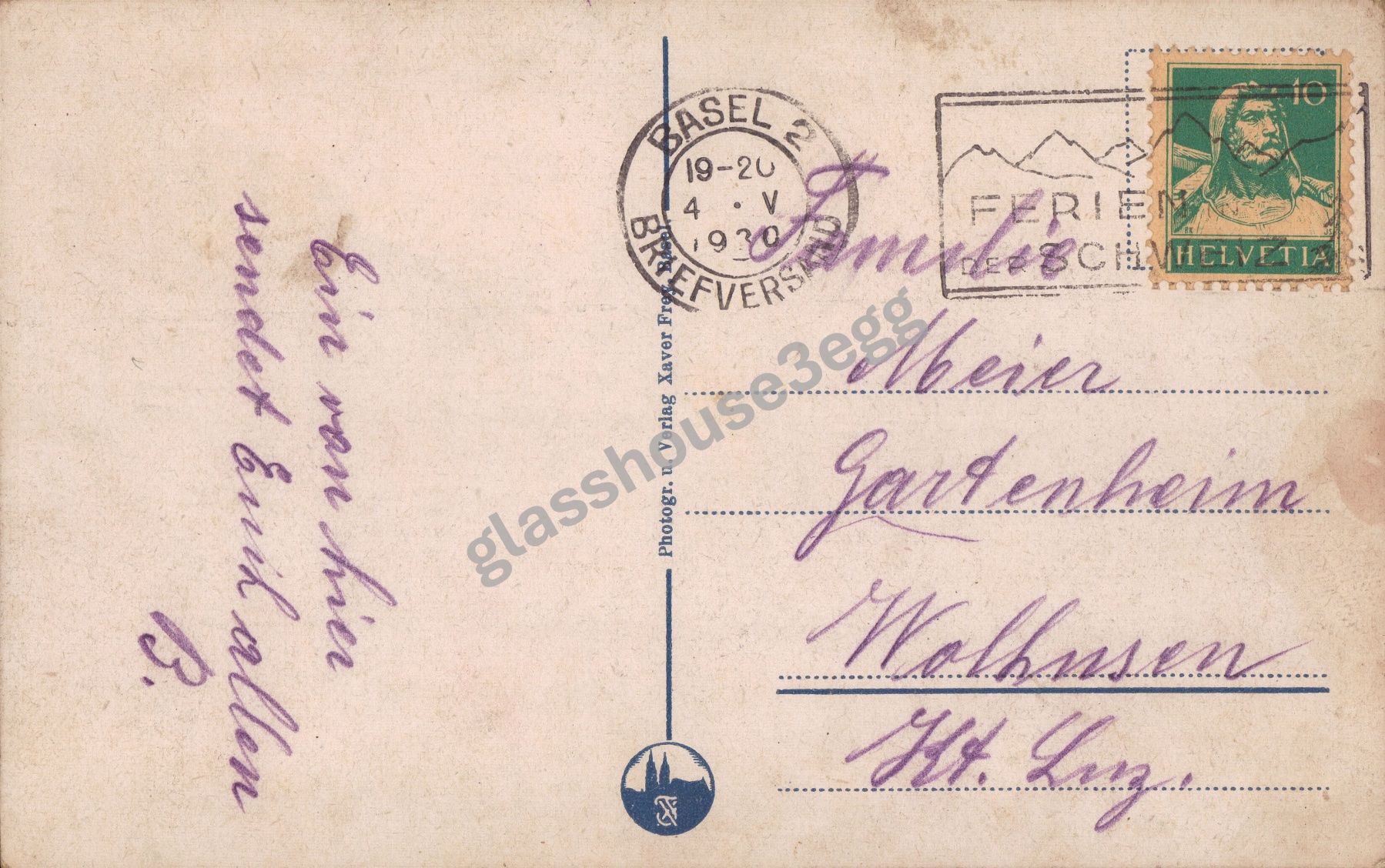 Ansichtskarten: AK 1930 Basel: Bahnhofsplatz mit Strassburger-Denkmal – Gebraucht aus Eggersriet von glasshouse3egg 1