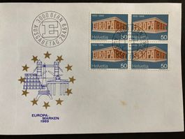 Schweiz 1969 illustrierter FDC Europa CEPT 50 4er-Block