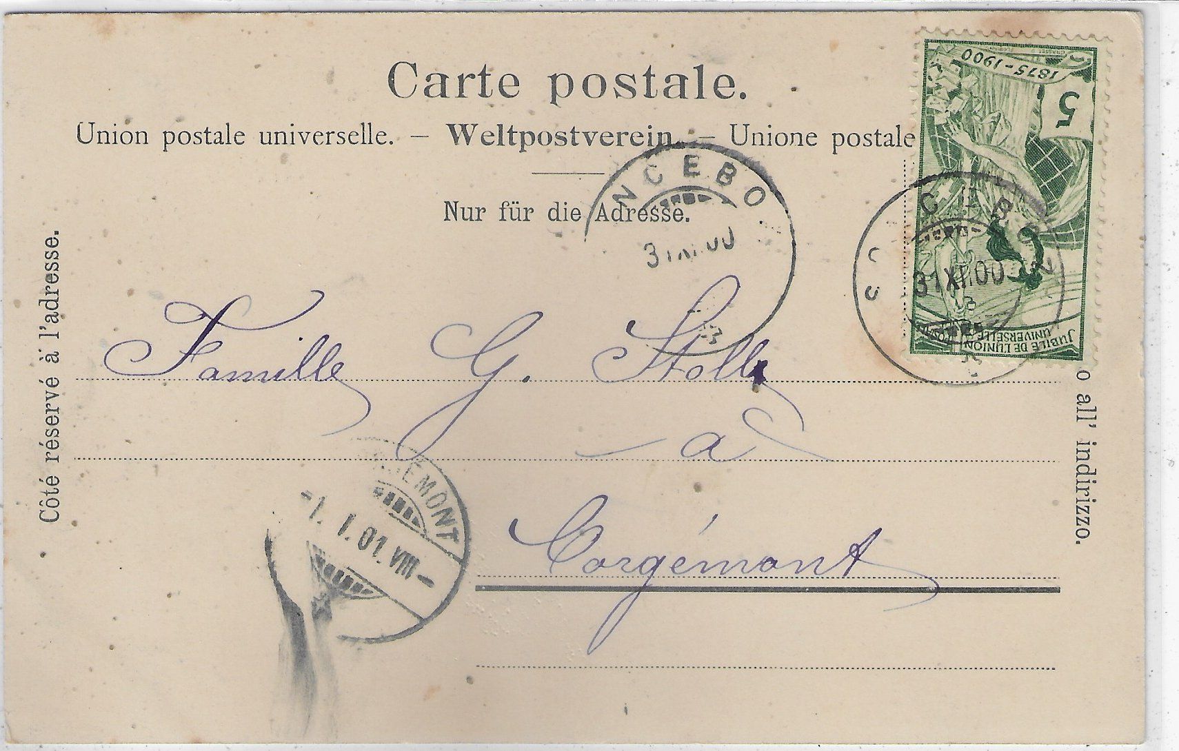 Cartes postales: Sonceboz - Vue generale - UPU 1900 – D'occasion à Ettingen par Kartenplanet 1