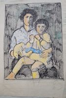beau dessin mère et enfant. non signé