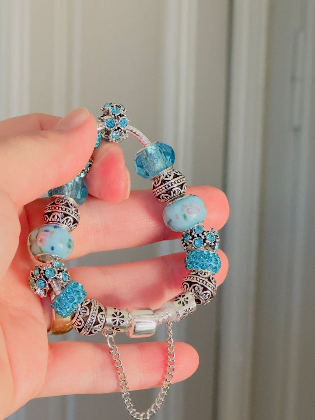 Bracciali & Braccialetti: Blue Rhinestone Beads Bracelet 18 sm – Nuovo e nell'imballaggio originale da Genève venduto da AWWA 7