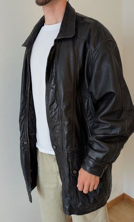Veste en cuir noire loose fit pour homme, taille XL occasion
