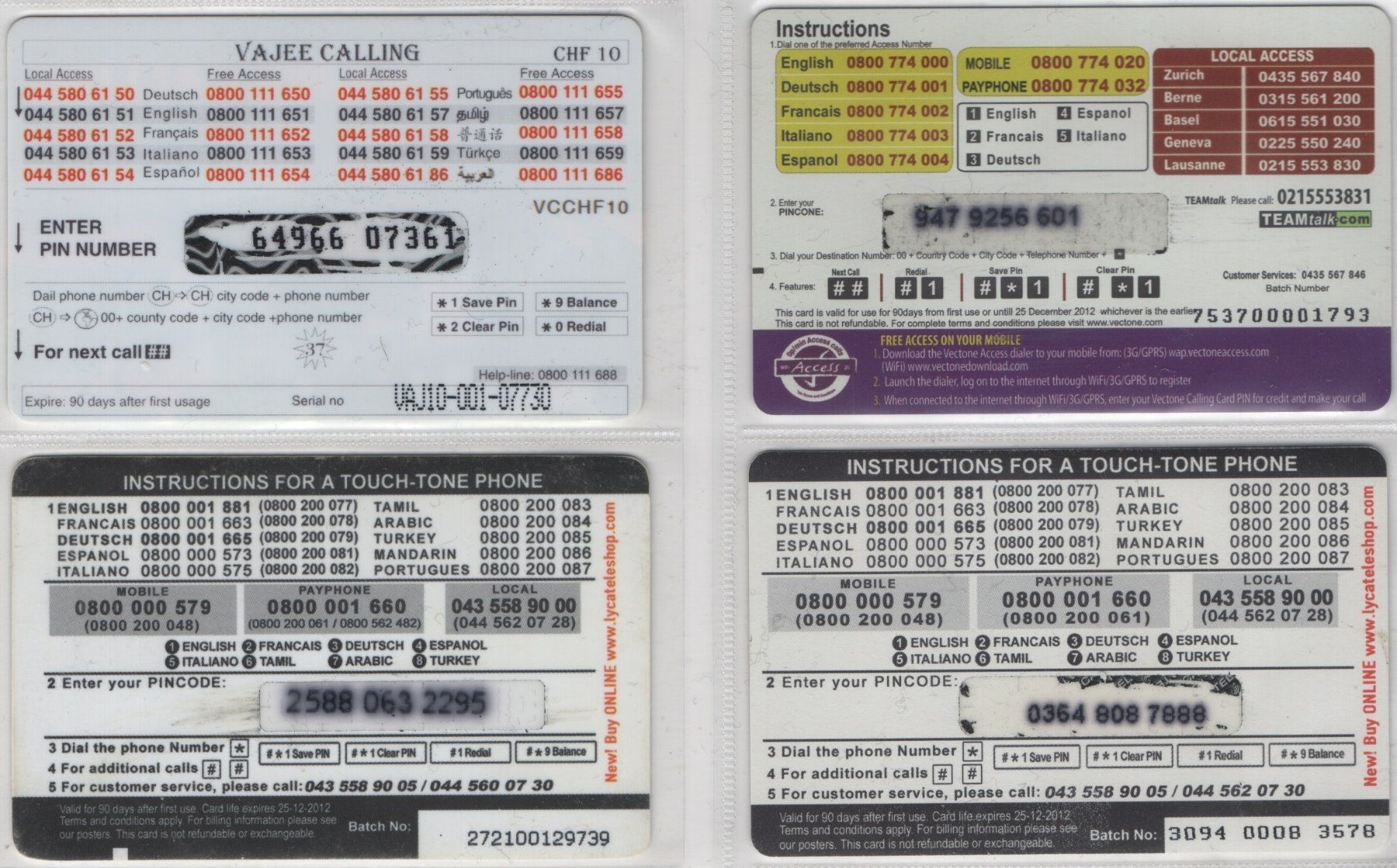 Schede telefoniche: 4 verschiedene Schweizer Prepaid Telefonkarten – Usato da Eglisau venduto da Chperfins 1