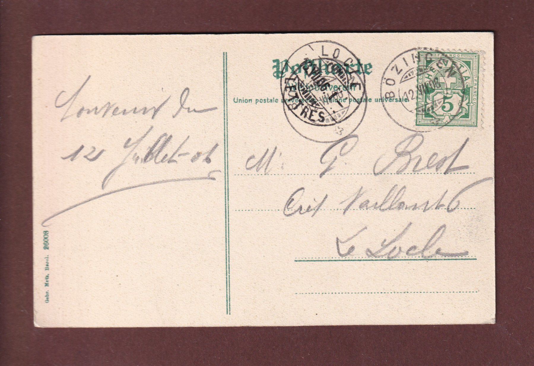 Cartoline postali: BIEL - Taubenloch - 1906 – Usato da Pully venduto da nicecards 1