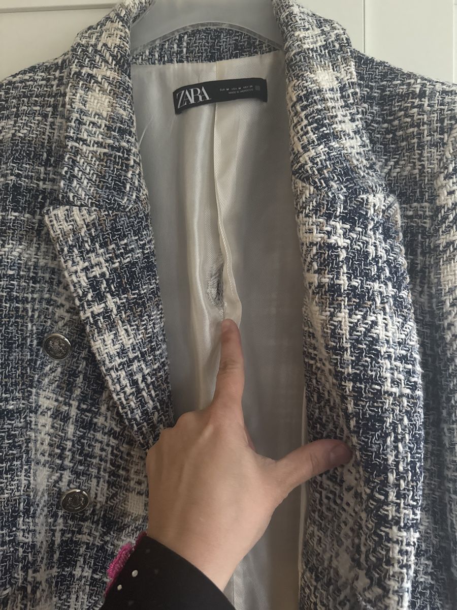 Zara Blazer Damen Kariert Zara Tweed Blazer, Kariert, Blau/weiss