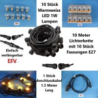 10m Lichterkette mit 10 Fassungen E27 + 10 LED warmweiss