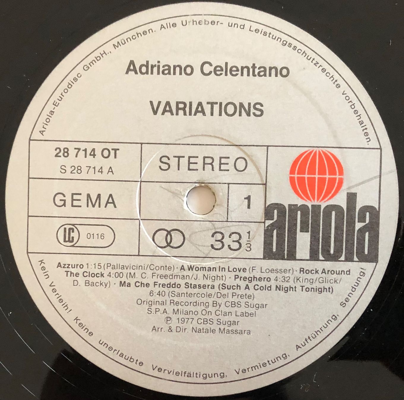 Schallplatten: ADRIANO CELENTANO - VARIATIONS – Gebraucht aus Poliez-Pittet von Newtown-Records 2