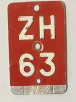 ZH 63 - VELONUMMER - FAHRRADSCHILD - PLAQUE DE VELO - ZH 63