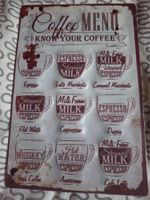 Plaque Coffee Menu en métal - tôle - relief 20 x 30 cm