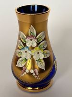 Bohemia Miniaturvase Hand Made Czechoslovakia Kobaltglas Aur