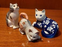 Trio de chats décoratifs en céramique - Parfait état