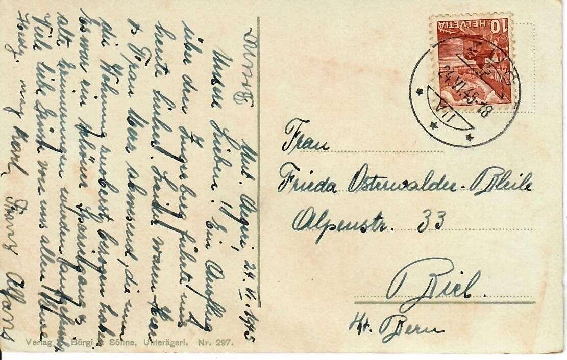 Ansichtskarten: Unterägeri 1945 – Gebraucht aus Hochdorf von Ziegel-16 1