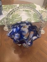 Glas-Körbchen Murano Optik blauweiss mit Henkel 40