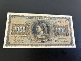 GREECE( 1 )BANK NOTE 1000 DRACHMAI 21 . 8 . 1942 P 118  UNC