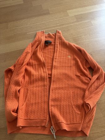 Lauren Ralph Lauren Strickjacke Gr. M Orange Zopfmuster Somm
