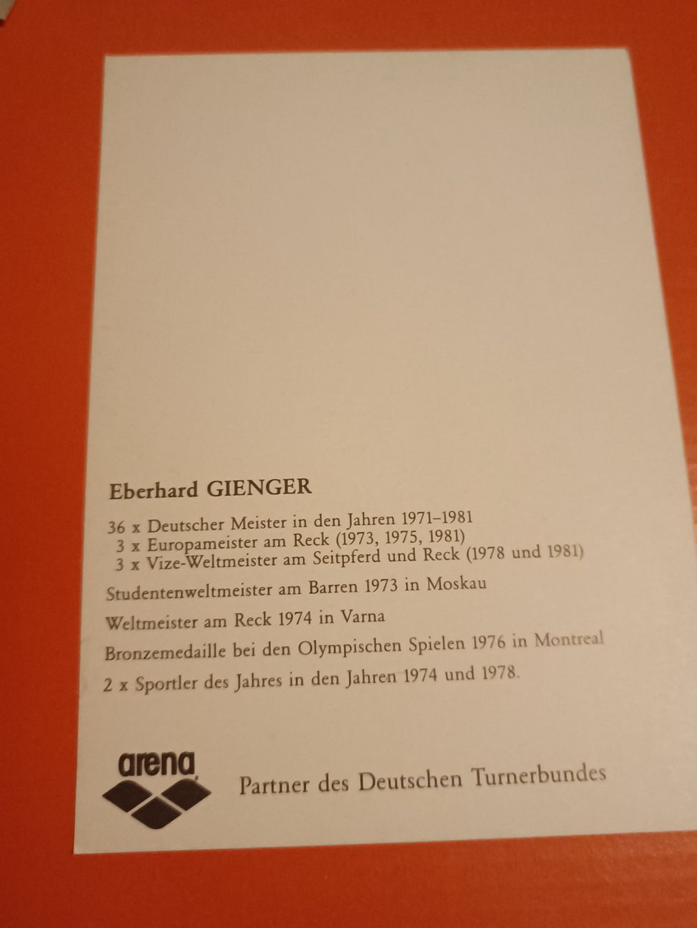 Autografi: Eberhard Gienger - Olympia Bronze 1976 – Usato da Menziken venduto da Artographs 1