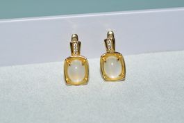 Ohrringe mit Mondstein aus Sterling Silber, Gold, neu