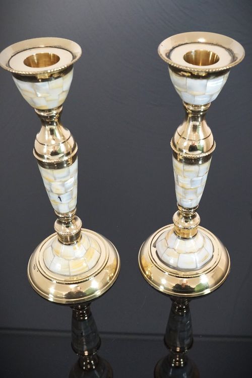 PRÄCHTIGES MESSING PERLMUTT KERZENSTÄNDER-SET, 21CM HOCH (Gebraucht) in