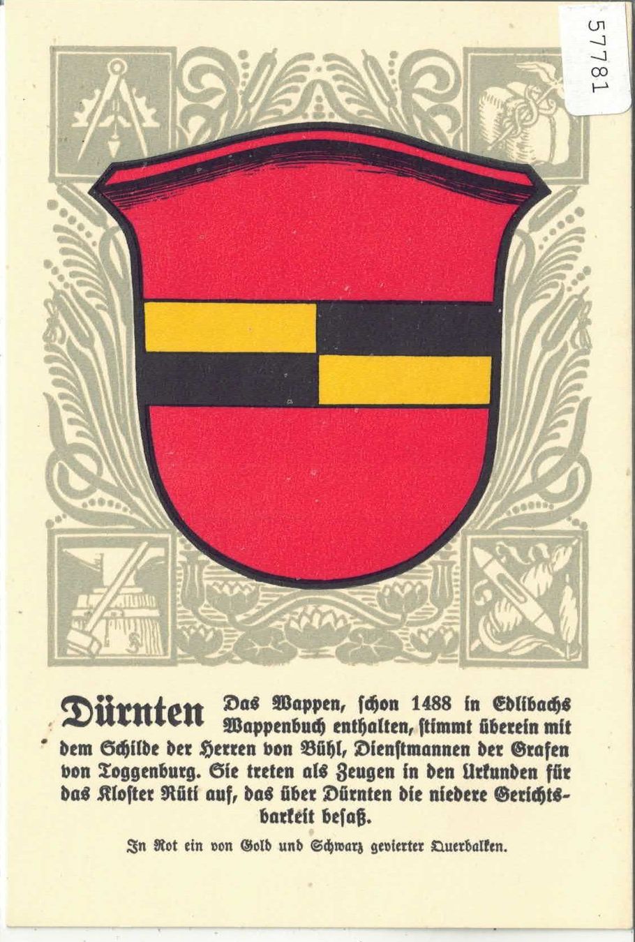 Cartes postales: Dürnten - Gemeindewappen – D'occasion à Ettingen par Kartenplanet