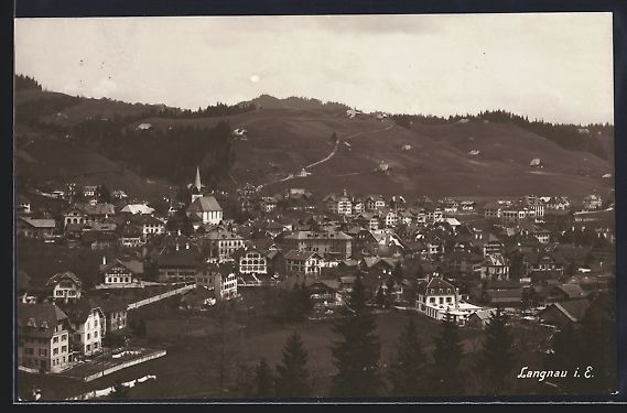 Cartoline postali: AK Langnau i. E., Teilansicht mit Kirche – Usato da Berlin venduto da bartko-reher