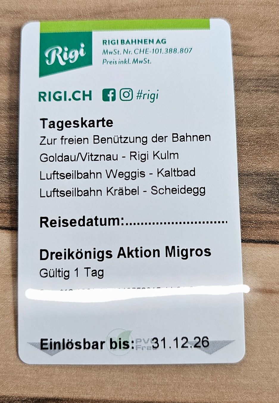 Biglietti: Tageskarte Rigi Kulm – Nuovo e nell'imballaggio originale da Geuensee venduto da JeMaUrPe