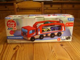 Lkw a. Holz m. Autotransportanhänger u. 3 Autos von Playtive