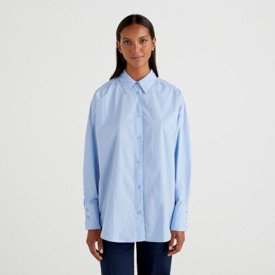 Benetton Camicette: BENETTON Hemd Damen - 100% Baumwolle - hellblau – Nuovo e nell'imballaggio originale da Baden venduto da Gigelitante 1
