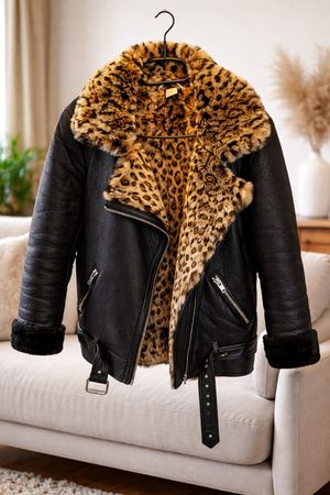 Coole Winterjacke im Biker-Stil mit Leo-Muster, Gr. M
