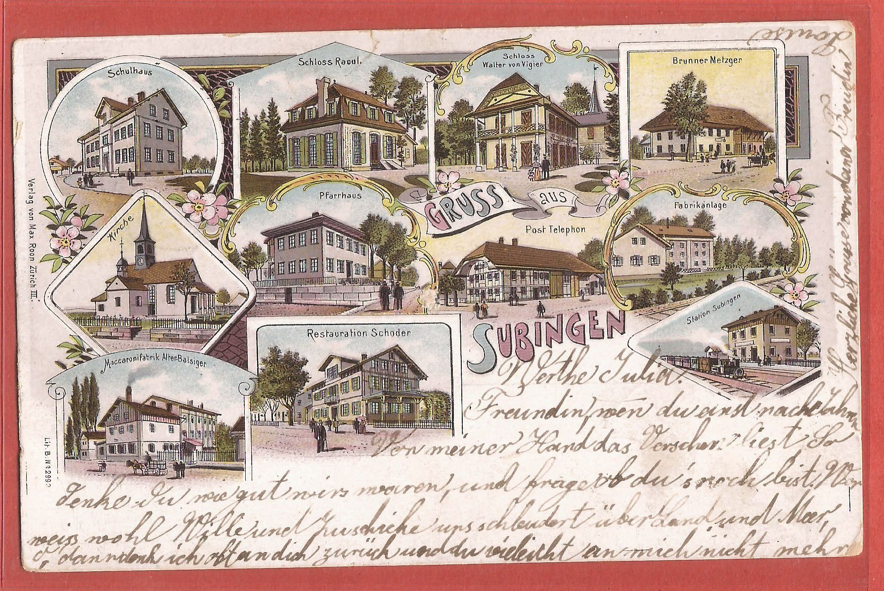 Cartoline postali: Subingen - Litho 1900 – Usato da Fislisbach venduto da Porano