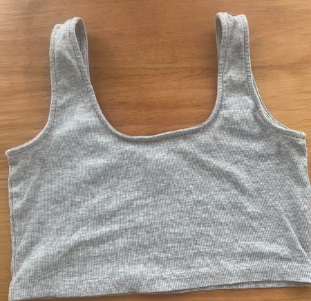 Grey ribbed crop top. Even&Odd. Casual. Summer.