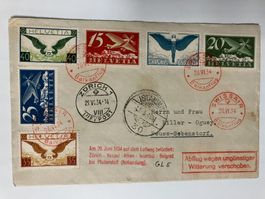 Flugpost 1934, Kat.5,10,14,15 auf geflogenem Brief, KP 240.-