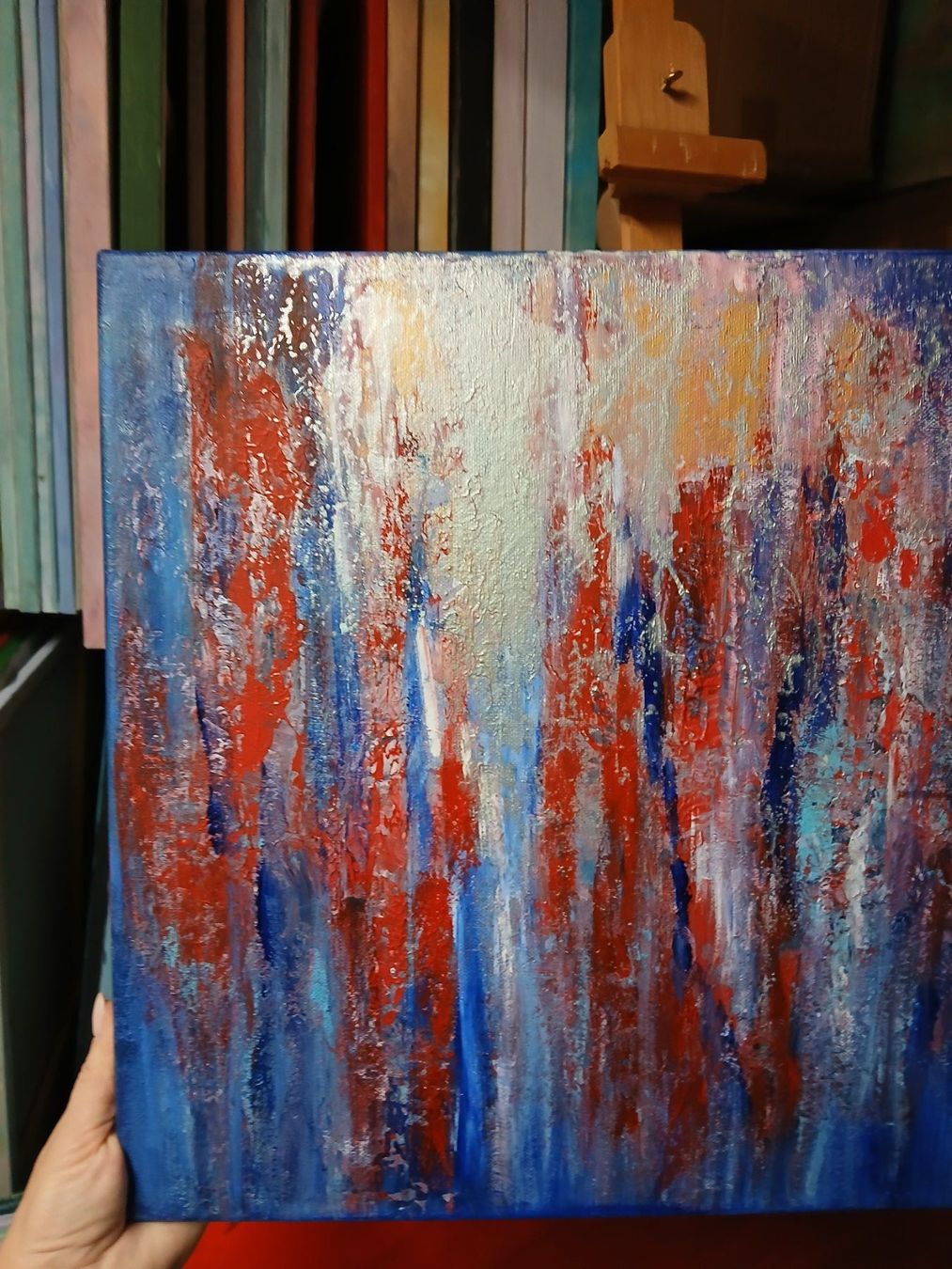 Dipinti: Originalgemälde, Blau mit Silber, Leinwand 40x40 cm – Nuovo e nell'imballaggio originale da Beinwil am See venduto da Superchance 4