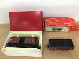 2er Set Rivarossi H0 2036 ged. Güterwagen und Kohlewagen FS