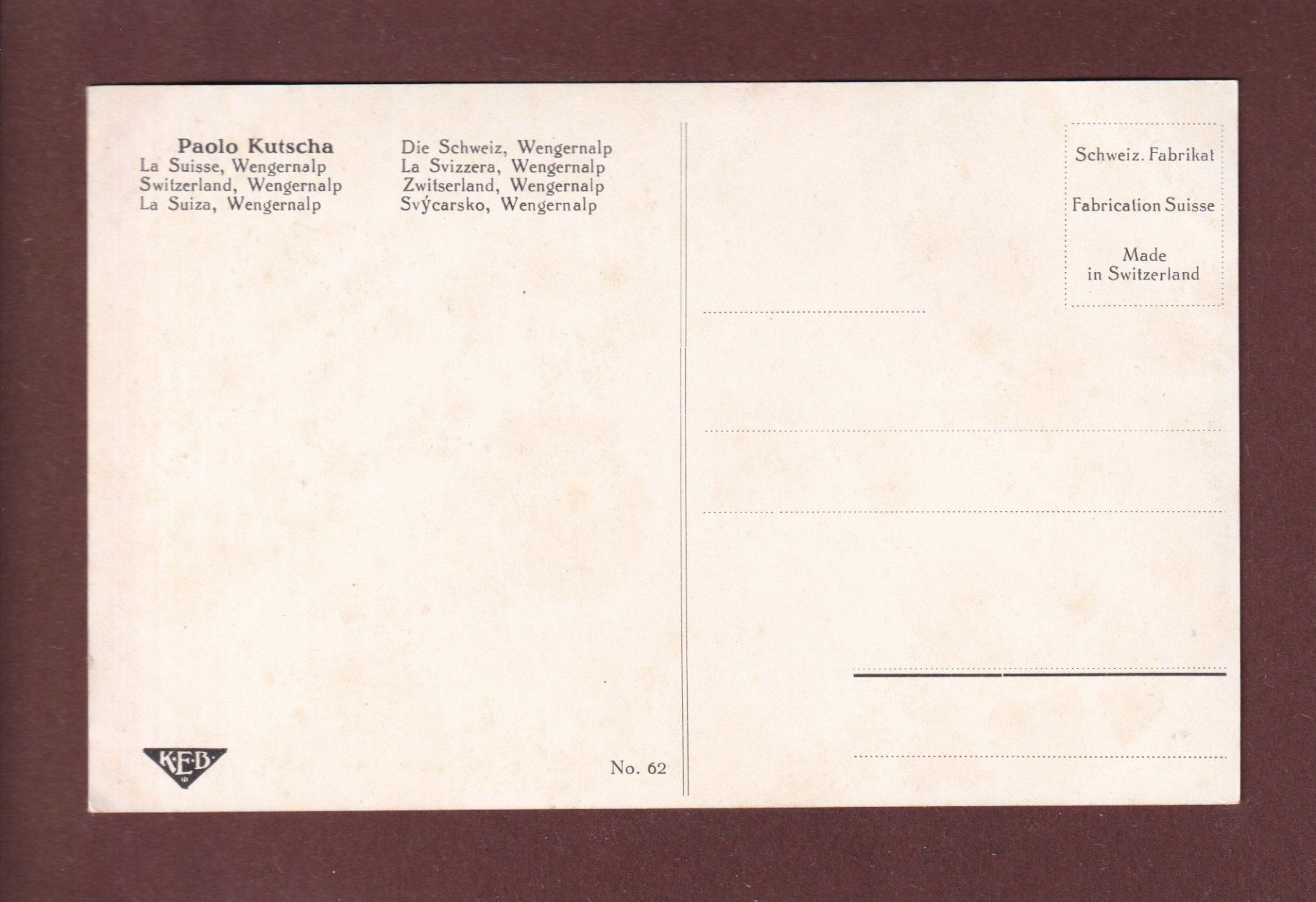 Cartoline postali: WENGERNALP bei Paolo Kutscha – Usato da Pully venduto da nicecards 1