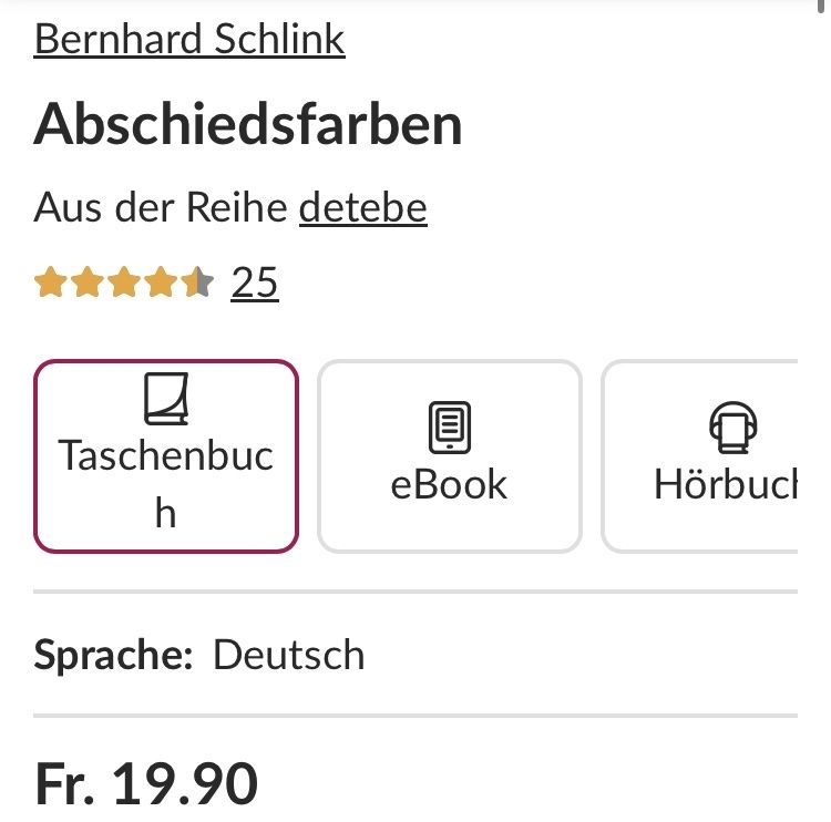 Bücher: Bernhard Schlink: Abschiedsfarben – Gebraucht aus Buchs AG von Allerleis 2