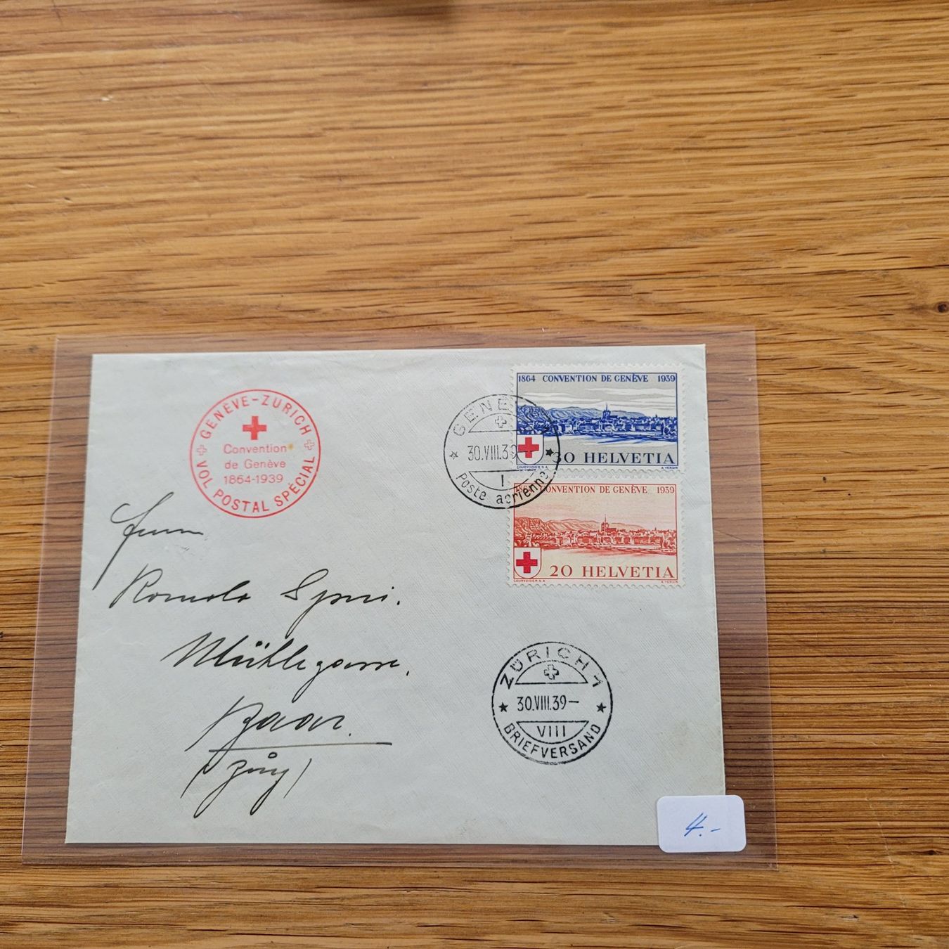 Alle Briefmarken: Luftpost Genève Zürich 1939 – Gebraucht aus Biel/Bienne von Destockweb