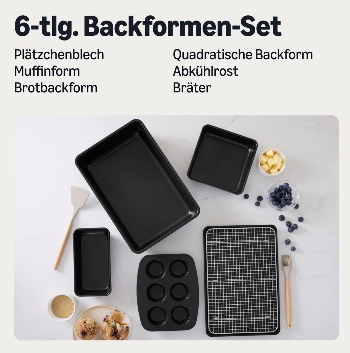 Backformen: 6-tlg. Backformen-Set Antihaft | Blech, Muffin, Rost – Neu und originalverpackt aus Suhr von SchnapperCH 1