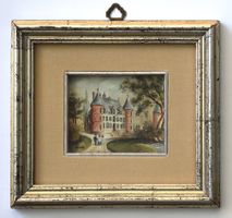 TOP Norman Schloss-Szene antik Miniatur Ölgemälde Landschaft