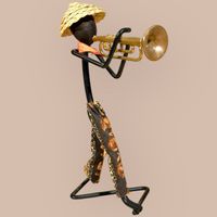 Whimsical Metal Trumpet Player Sculpture - Home Decor