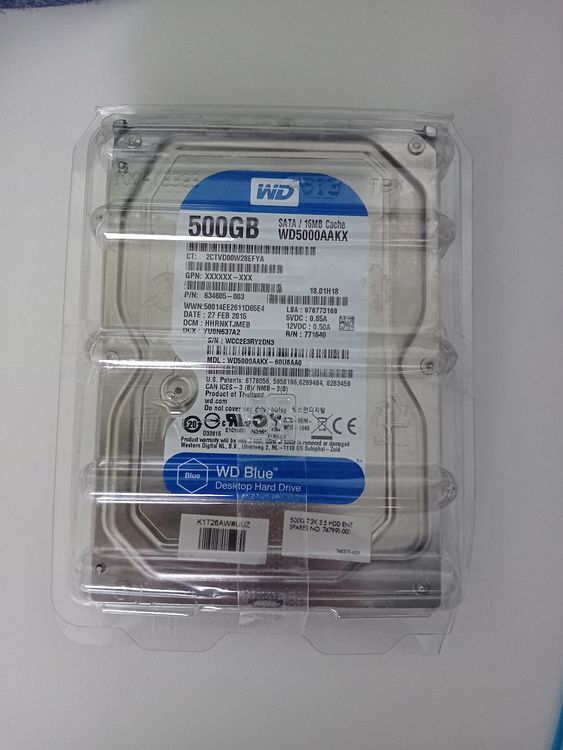Disque Dur Interne Western Digital WD5000AAKX 500 Go - 3,5" SATA III 7200 RPM - Occasion Parfait état