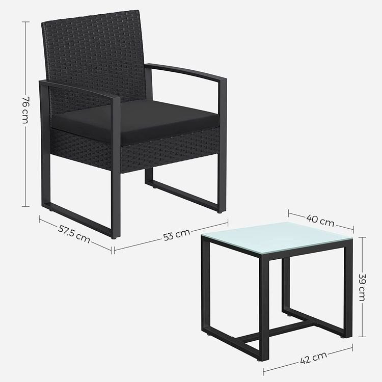 Set di tavolo e panche: Balkonmöbel Set Polyrattan Tisch Stühle Schwarz JUNO – Nuovo e nell'imballaggio originale da Lachen SZ venduto da MAMORU-MOEBEL 7
