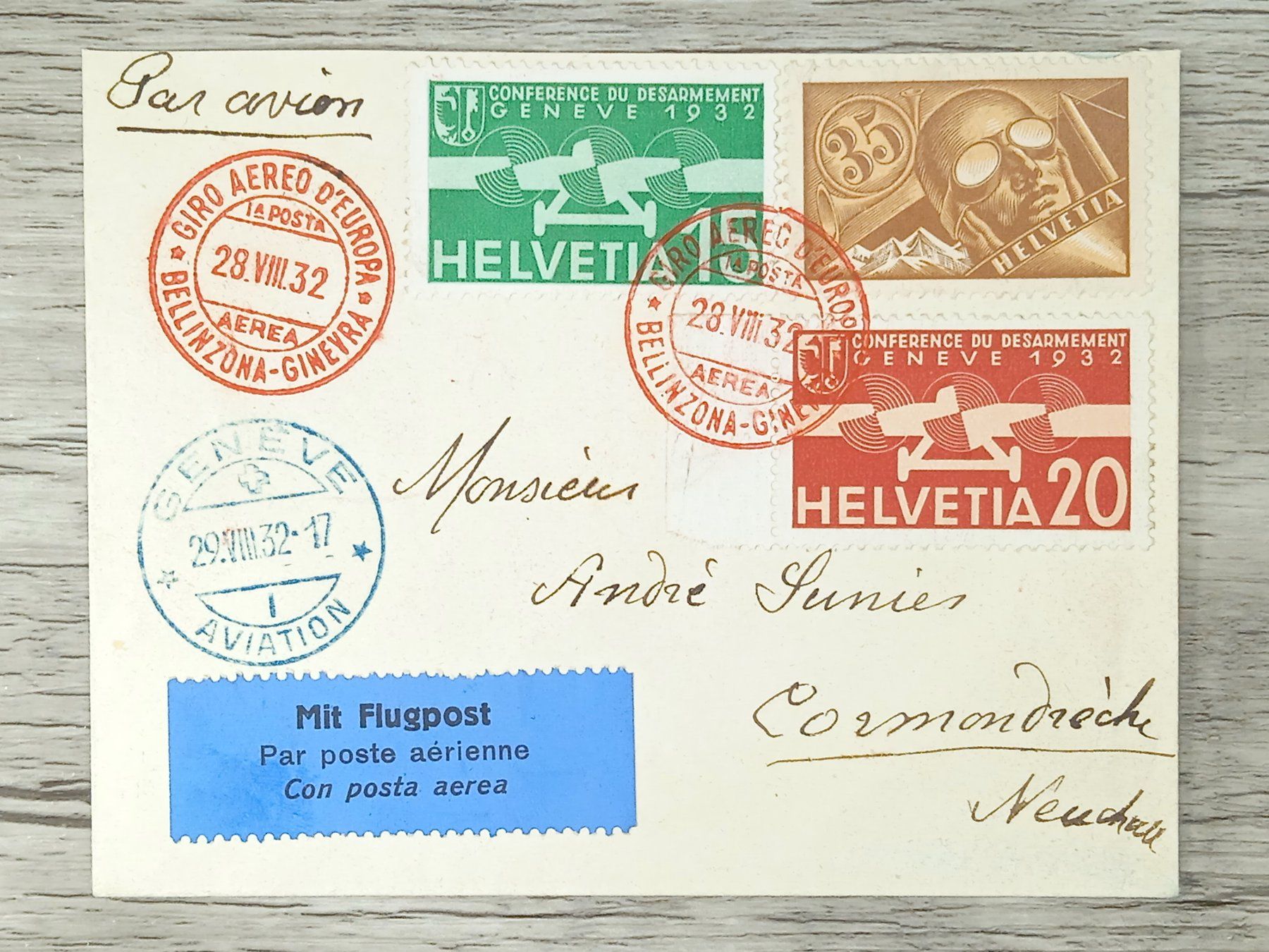 Tutti i francobolli: TR12 Enveloppe + Timbre Suisse 1932 – Usato da Cousset venduto da Patrick_Collections