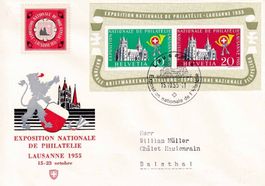 1955 Lausanner-Block Nr. W35 Sonderstempel a. illustr. Brief