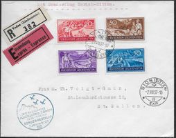 1937 R/ Flugmeeting ZH-SION ab VADUZ + Satz-Frankatur ab 1.-