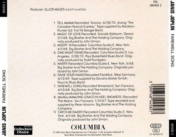 CD: Joplin Janis: Farewell Song CD – Nuovo e nell'imballaggio originale da Steinhausen venduto da Vilivinili 1