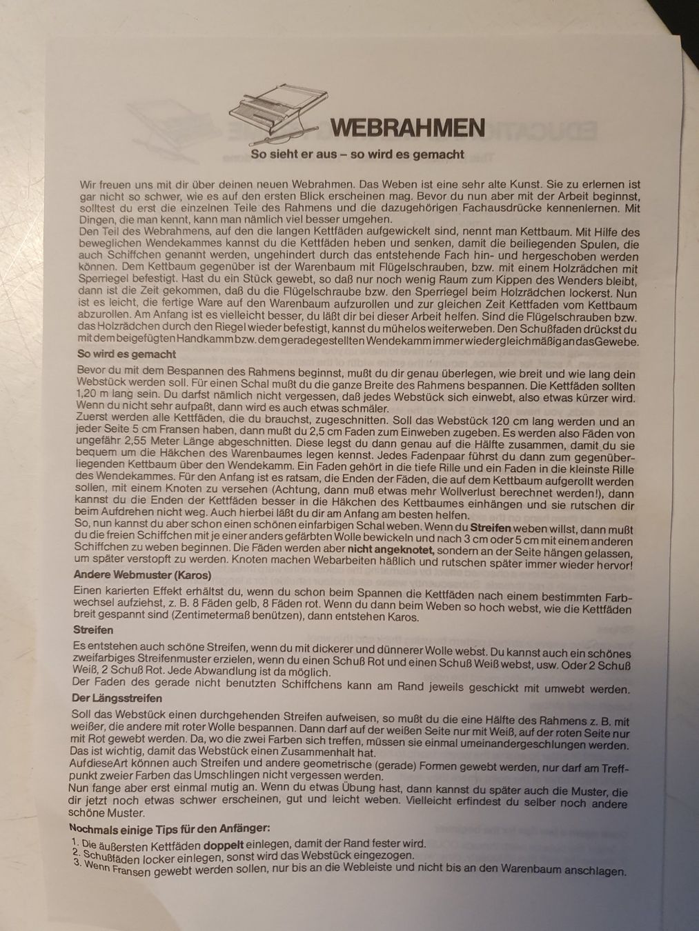 Telai per tessitura: Schulwebrahmen – Usato da Zürich venduto da loosebone 2